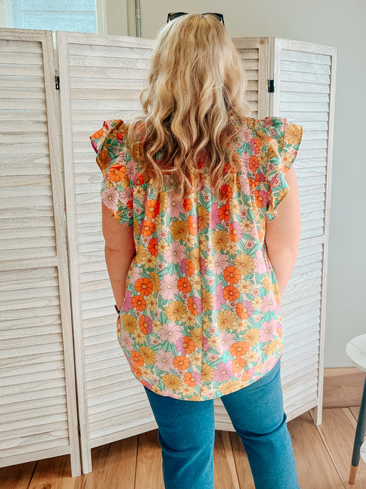 PLUS Floral Ruffle Top