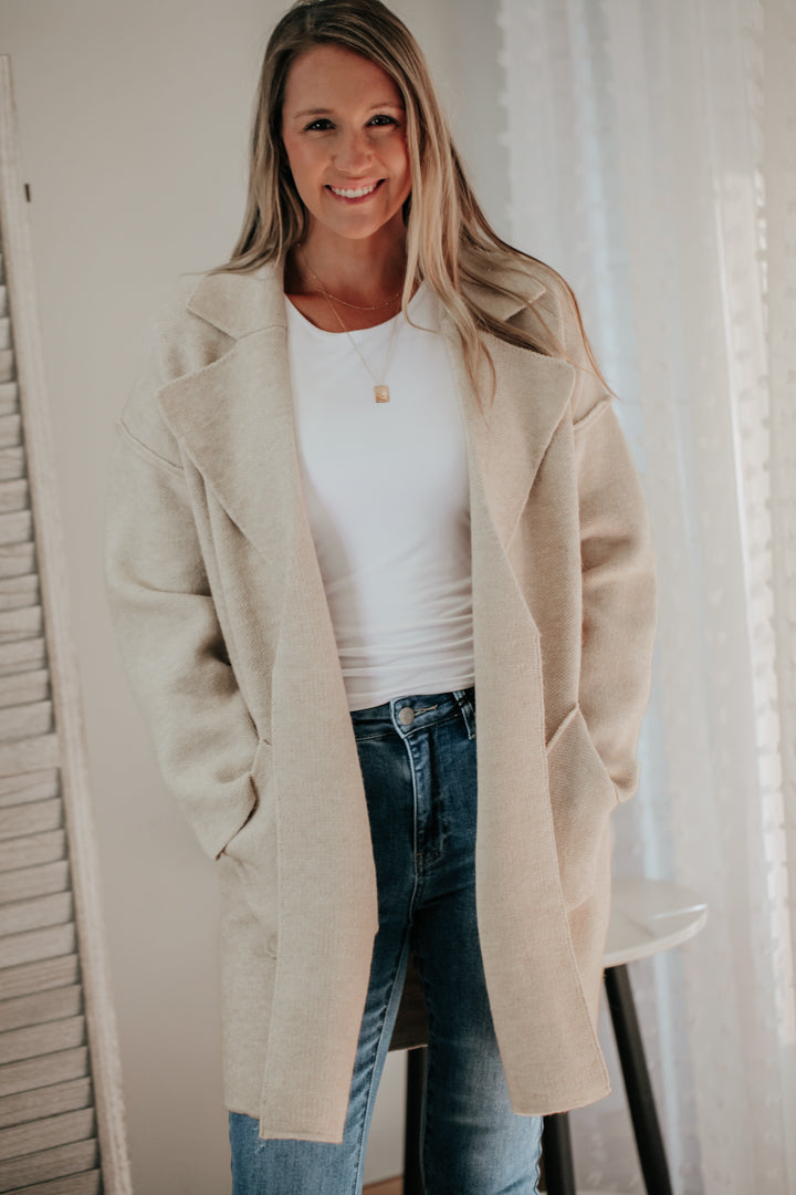 womens beige knit coatigan coat pockets