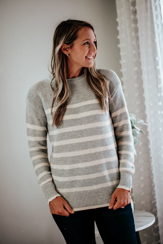 womens stripe grey knit sweater