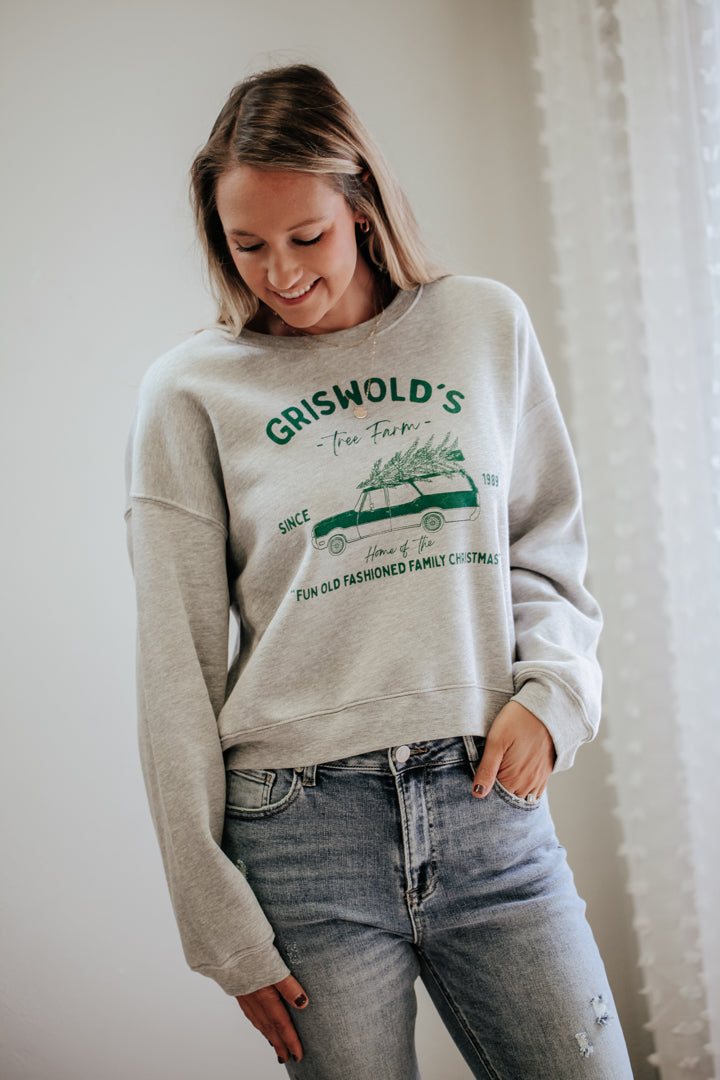 womens cropped grey griswold christmas graphic sweatshirt