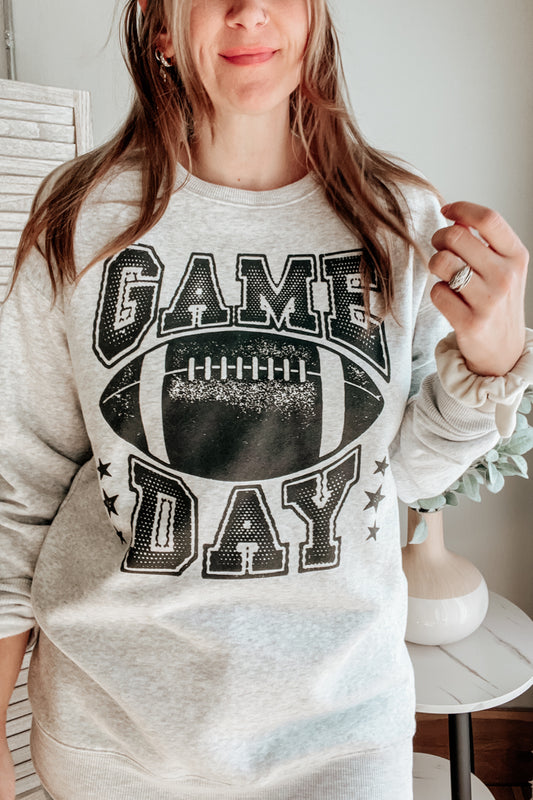 womens game day grey crew neck sweatshirt football