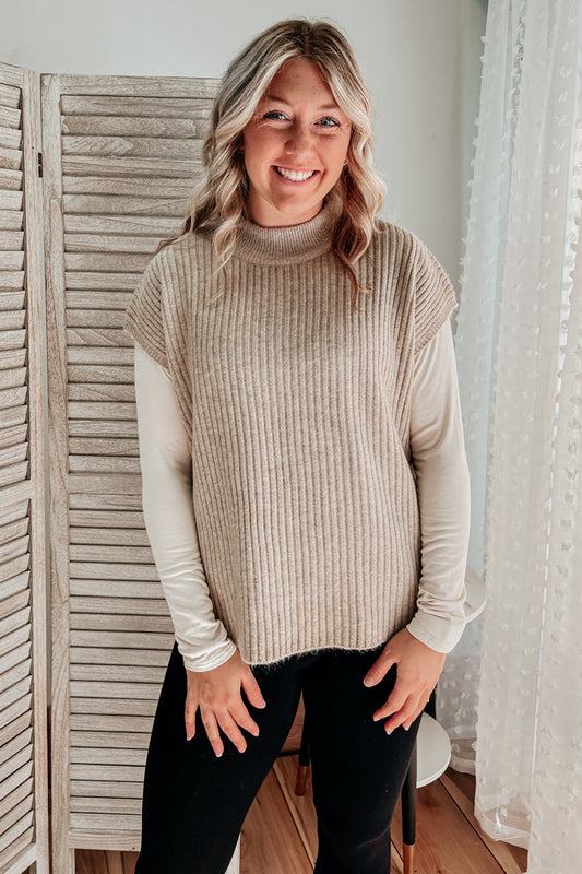 womens biege high neck knit sweater vest soya concept