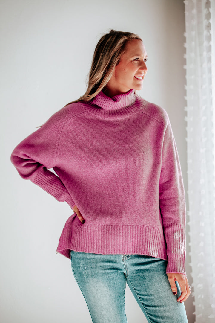 womens purple turtlneck knit sweater oversized