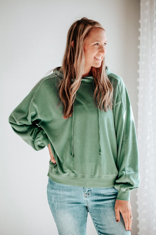 womens oversized mineral wash hoodie green