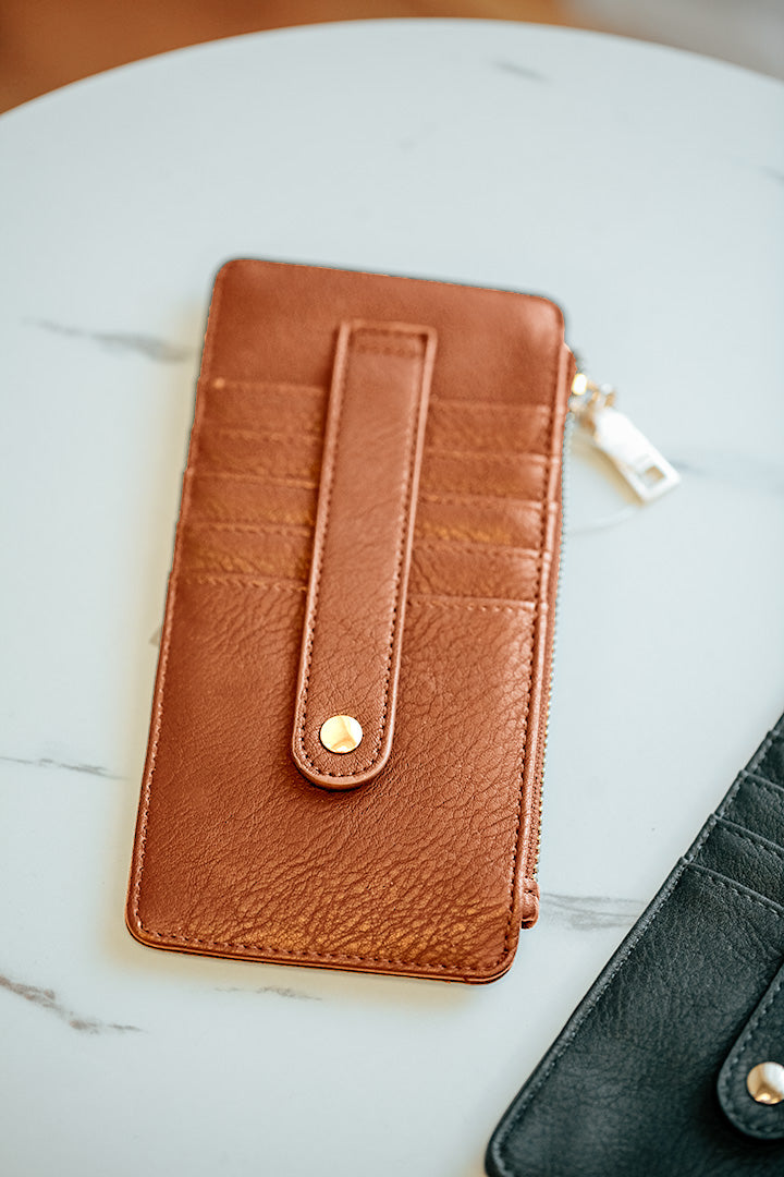 slim snap and zip card wallet brown jen & co