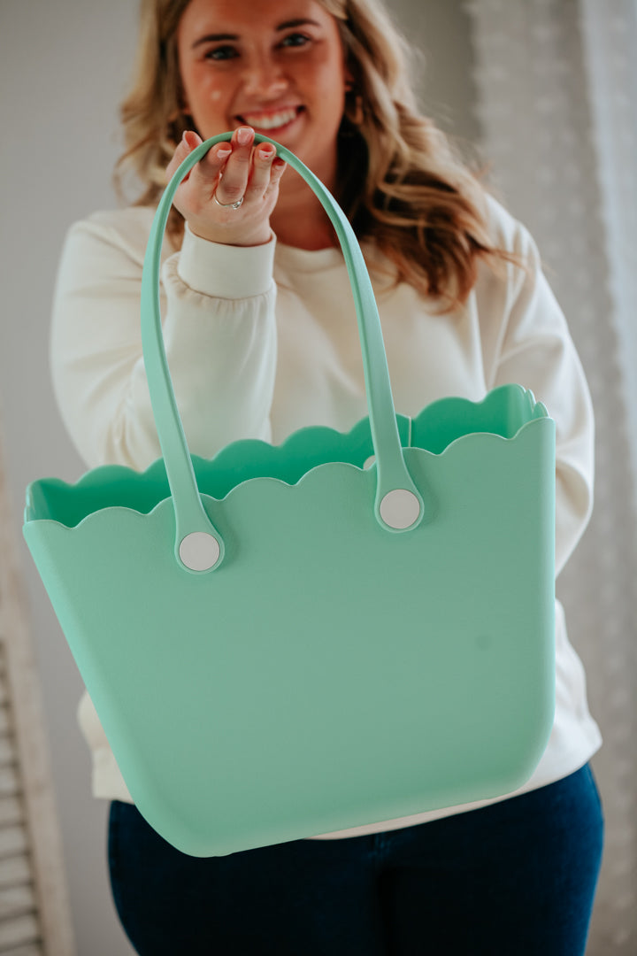 scallop waterproof versa tote vira pool bag spring easter purse mint blue green 