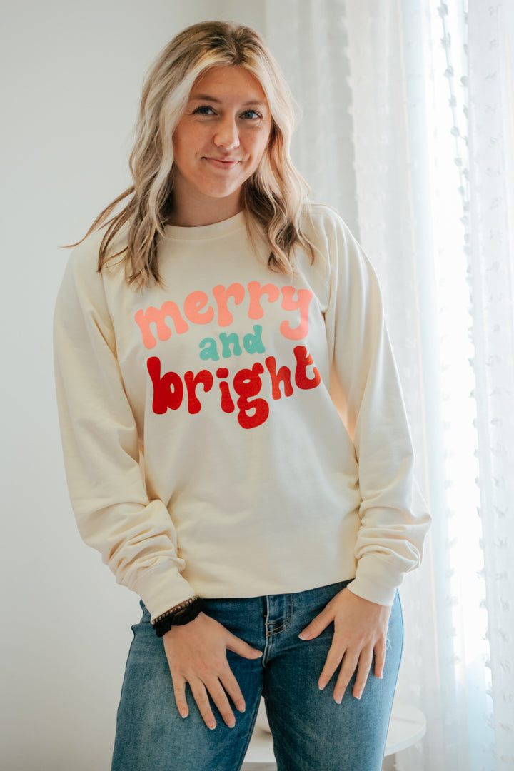 womens merry & bright christmas graphic sweatshirt