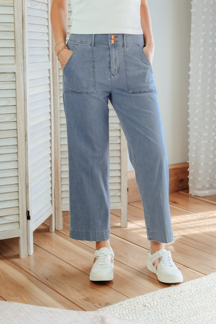 JAG womens wide leg high rise chambray denim jeans