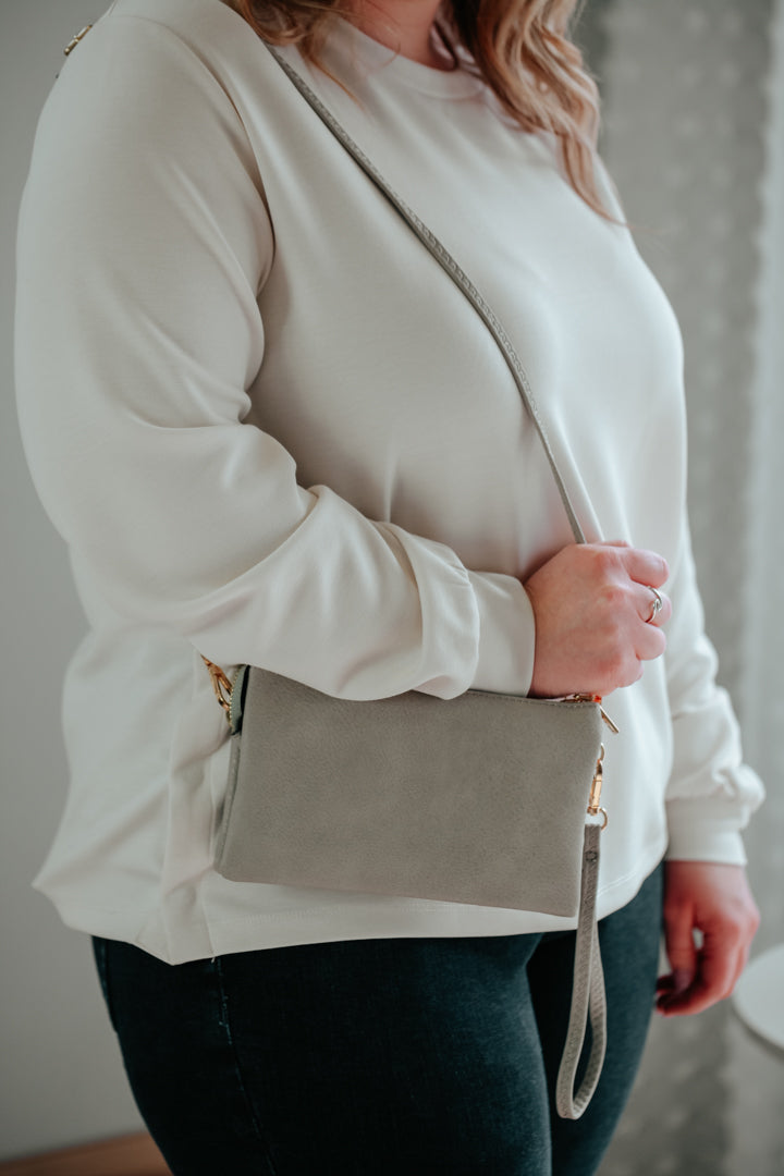 grey cross body wristlet purse