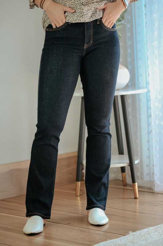 womens mid-rise dark wash bootcut jeans