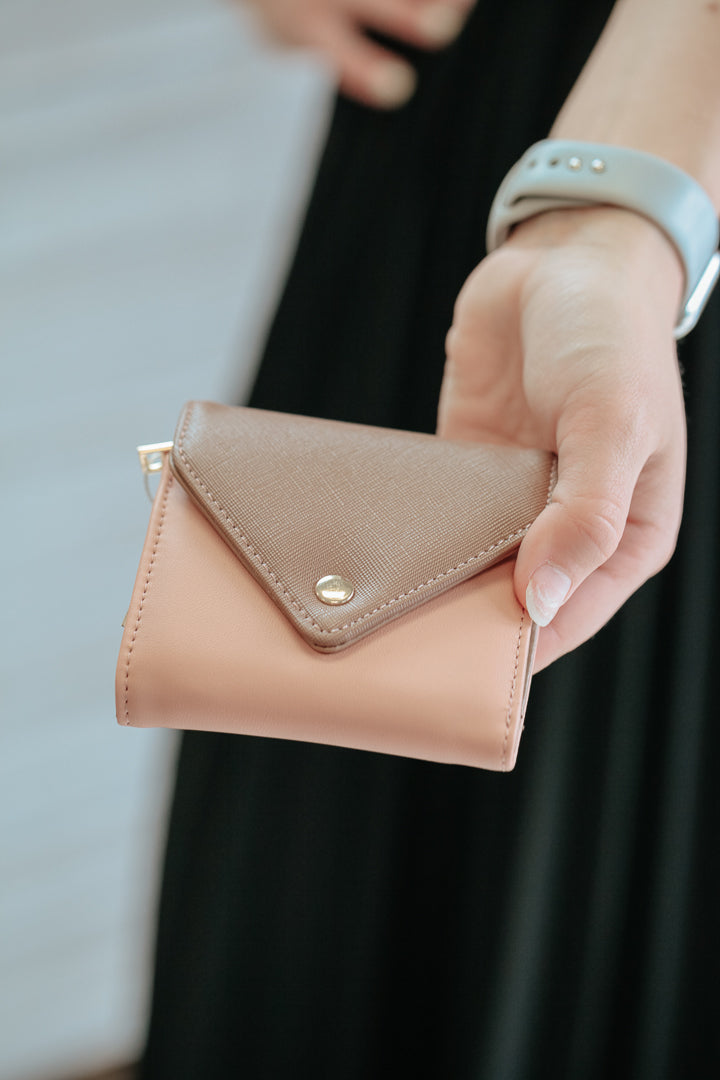 blush brown square envelope snap wallet