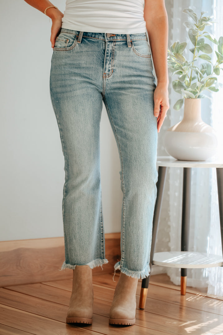 womens high rise crop flare light wash jeans 