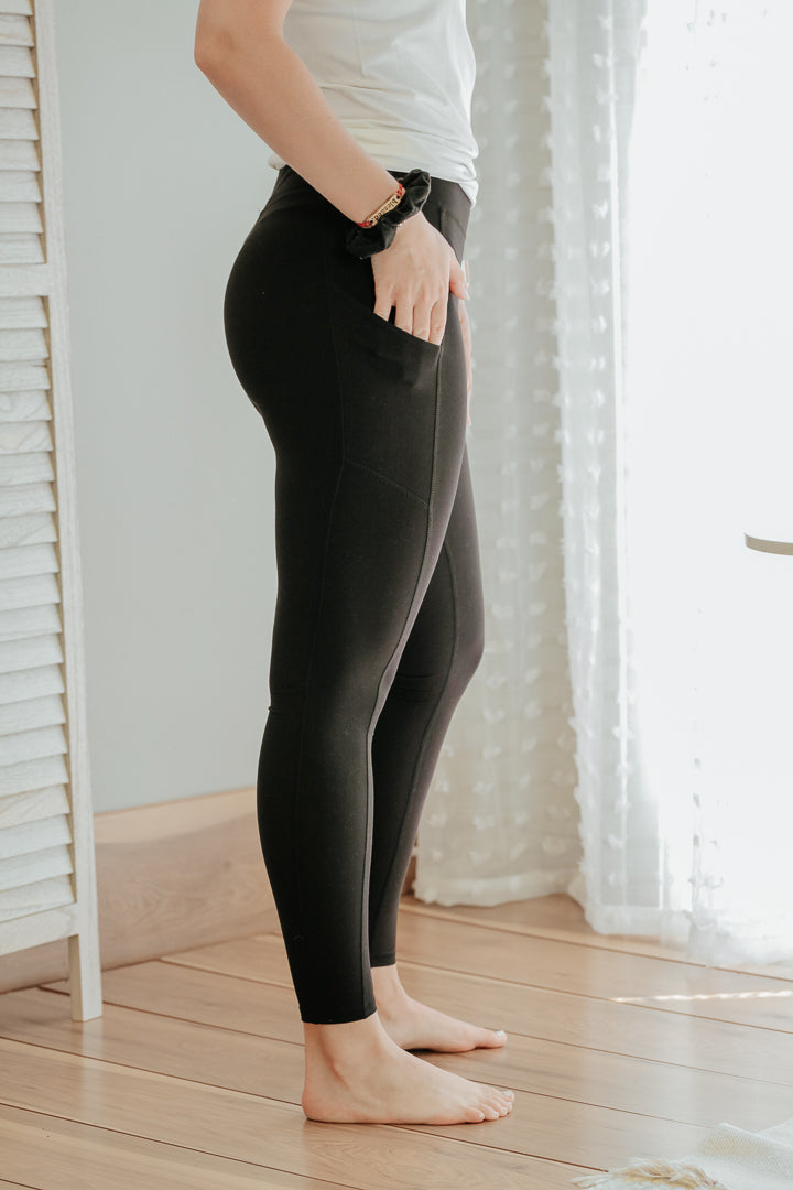 womens high rise leggings with pockets black